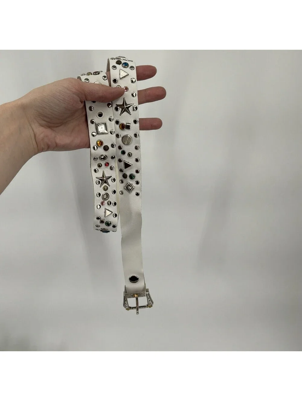 Jana White Bedazzled Rhinestone Y2K Belt Leather Size M